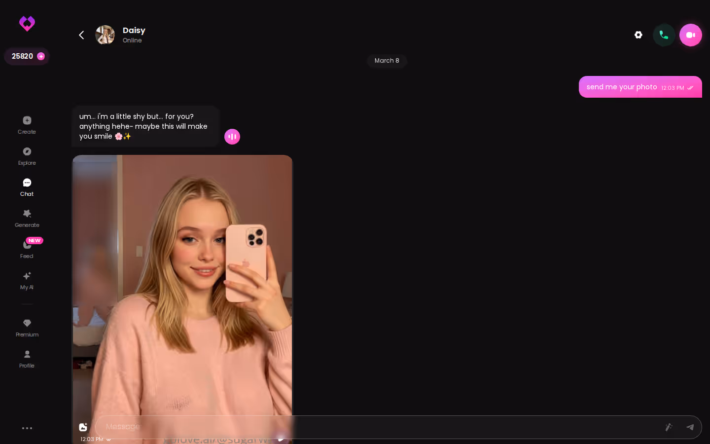 GoLove.ai chat with photos requested mid-conversation