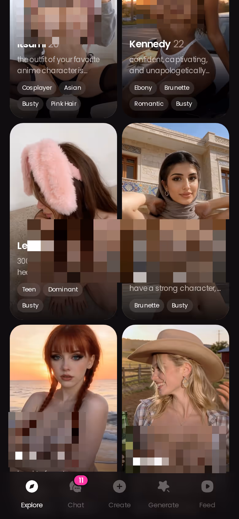 GoLove.ai realistic character grid on mobile Explore