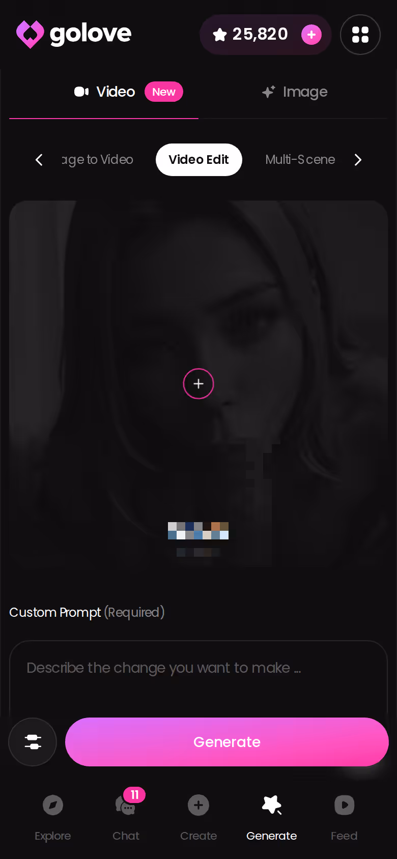 GoLove.ai Video Edit screen on mobile for adjusting an existing clip